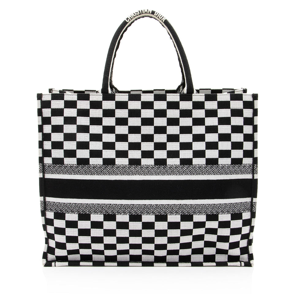 Dior Embroidered Canvas Checkered Book Tote