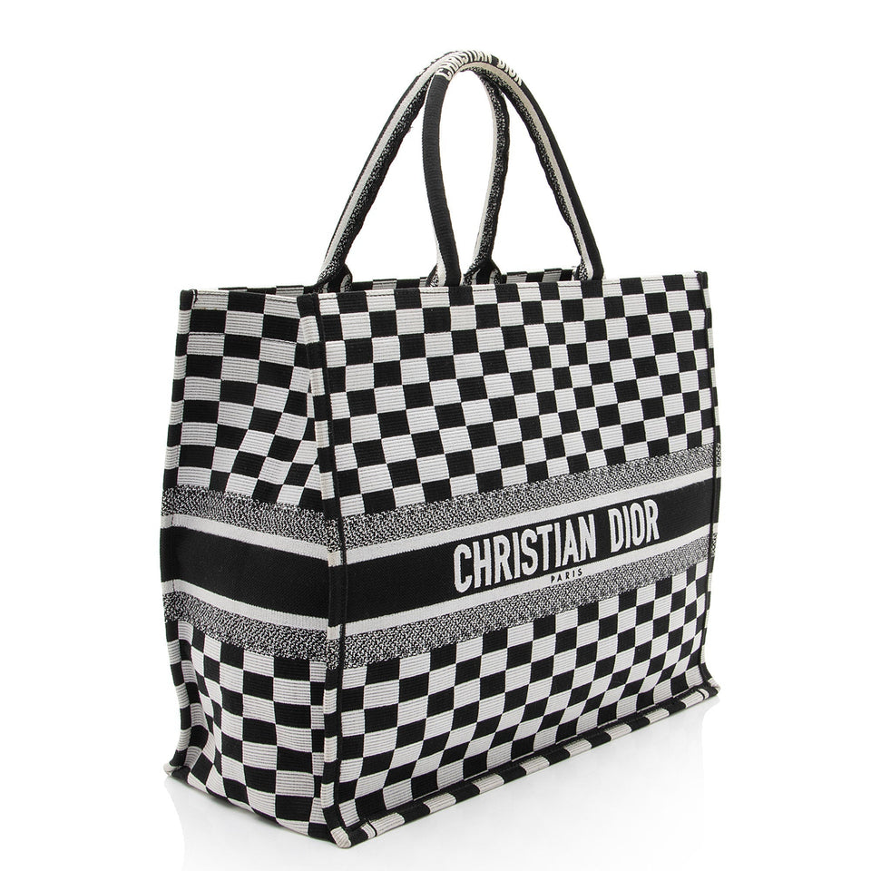 Dior Embroidered Canvas Checkered Book Tote