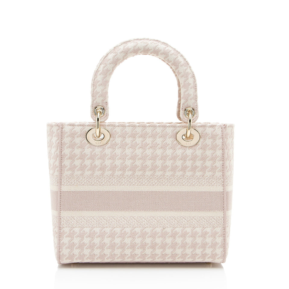 Dior Embroidered Houndstooth Canvas Lady D-Lite Medium Tote