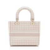 Dior Embroidered Houndstooth Canvas Lady D-Lite Medium Tote