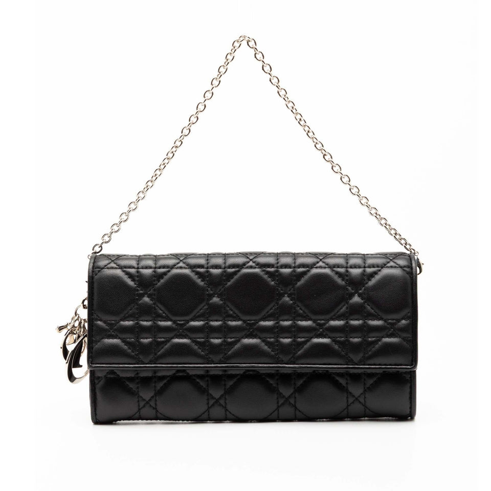 Dior Lambskin Cannage Lady Dior Wallet On Chain