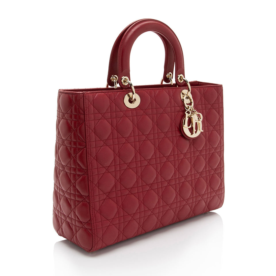 Dior Lambskin Lady Dior Large Tote (SHF-QajY9m)