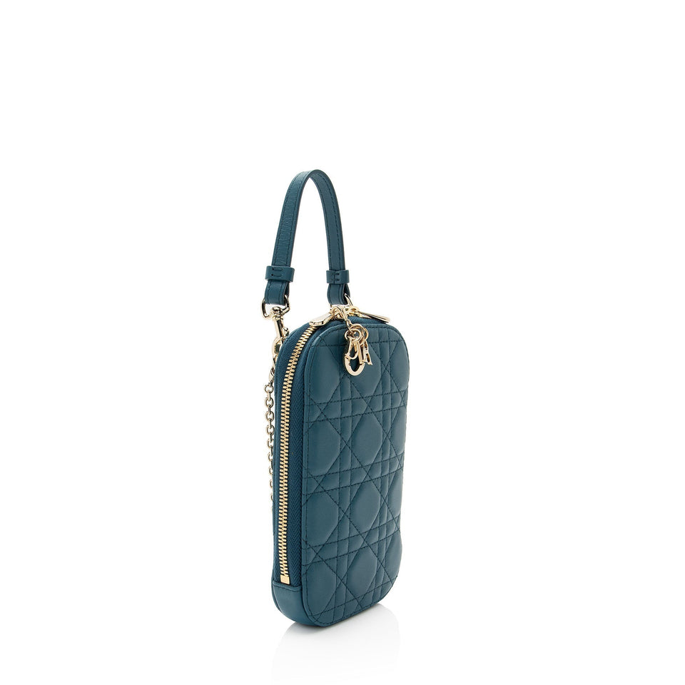Dior Lambskin Cannage Lady Dior Phone Holder (SHF-5NZo4L)