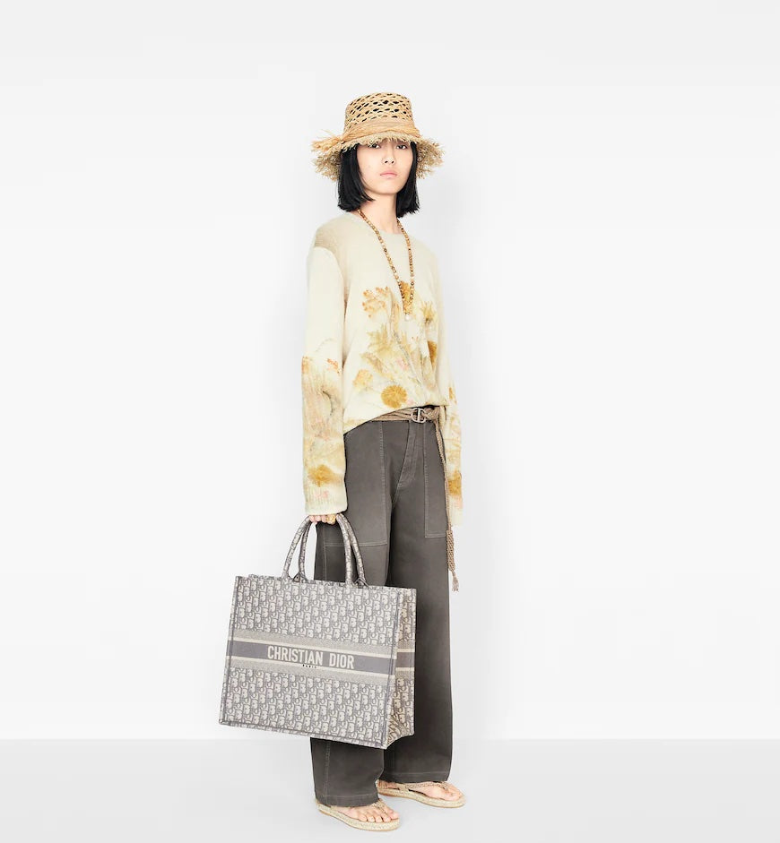 Dior LARGE BOOK TOTE GRAY Dior OBLIQUE EMBROIDERY