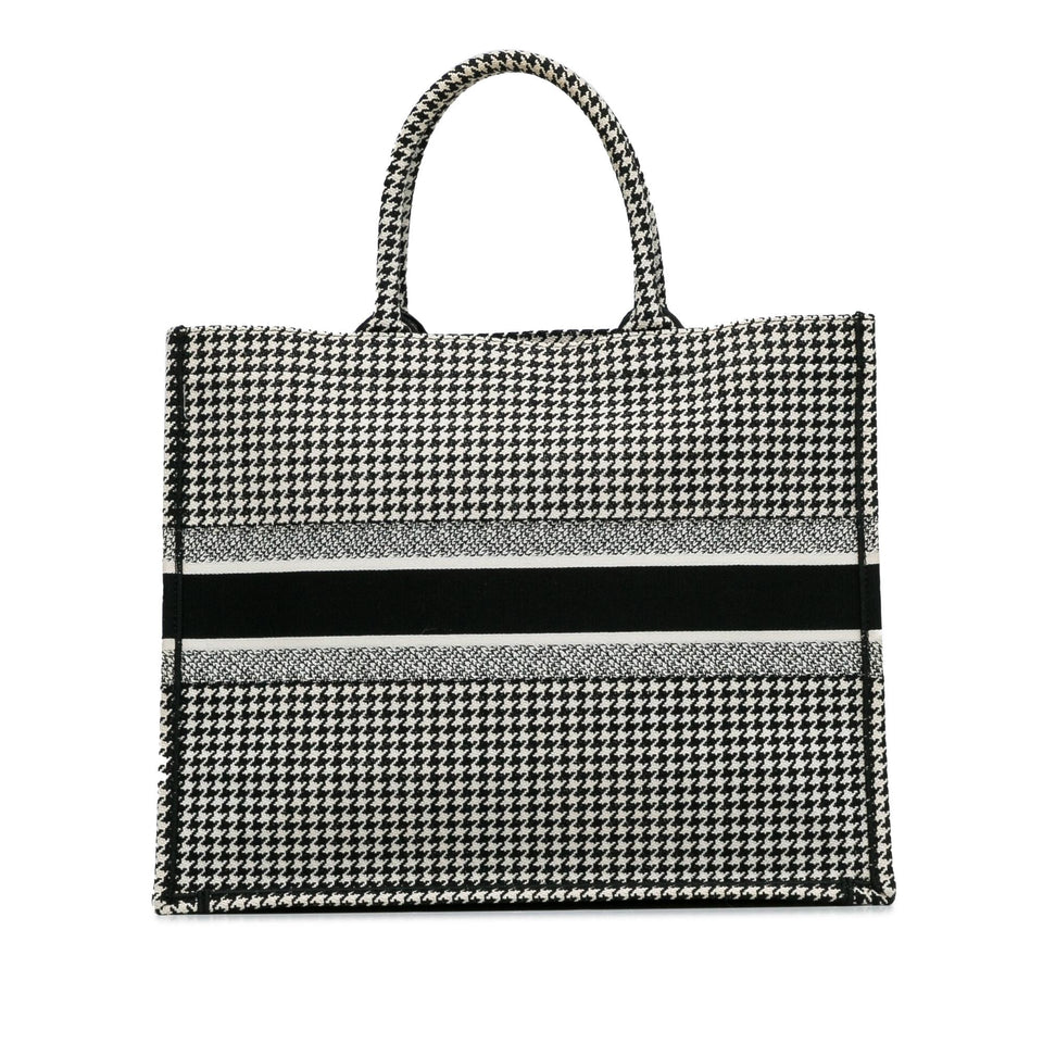 Dior Large Canvas Houndstooth Embroidered Book Tote