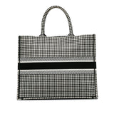 Dior Large Canvas Houndstooth Embroidered Book Tote