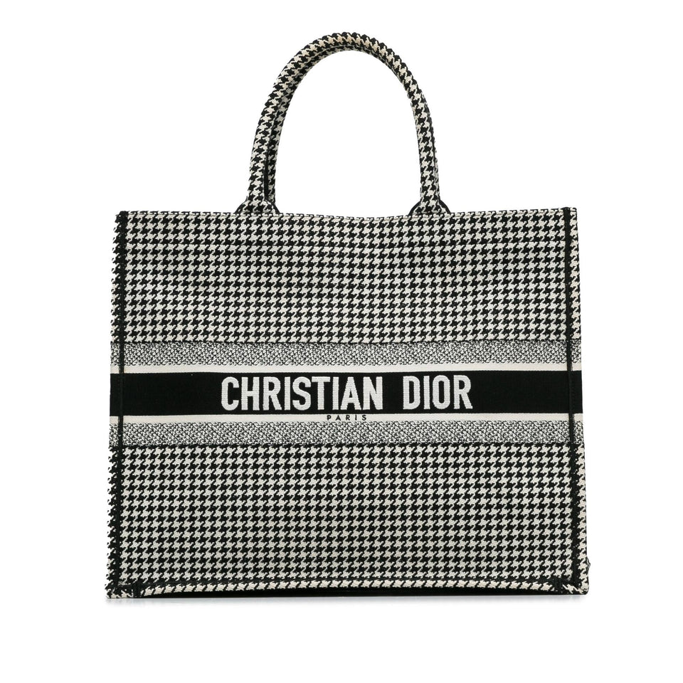 Dior Large Canvas Houndstooth Embroidered Book Tote
