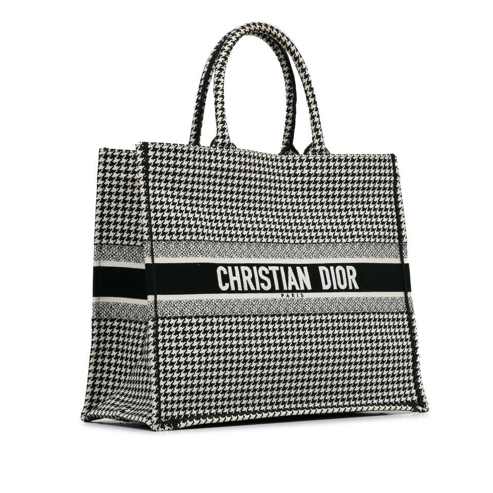 Dior Large Canvas Houndstooth Embroidered Book Tote