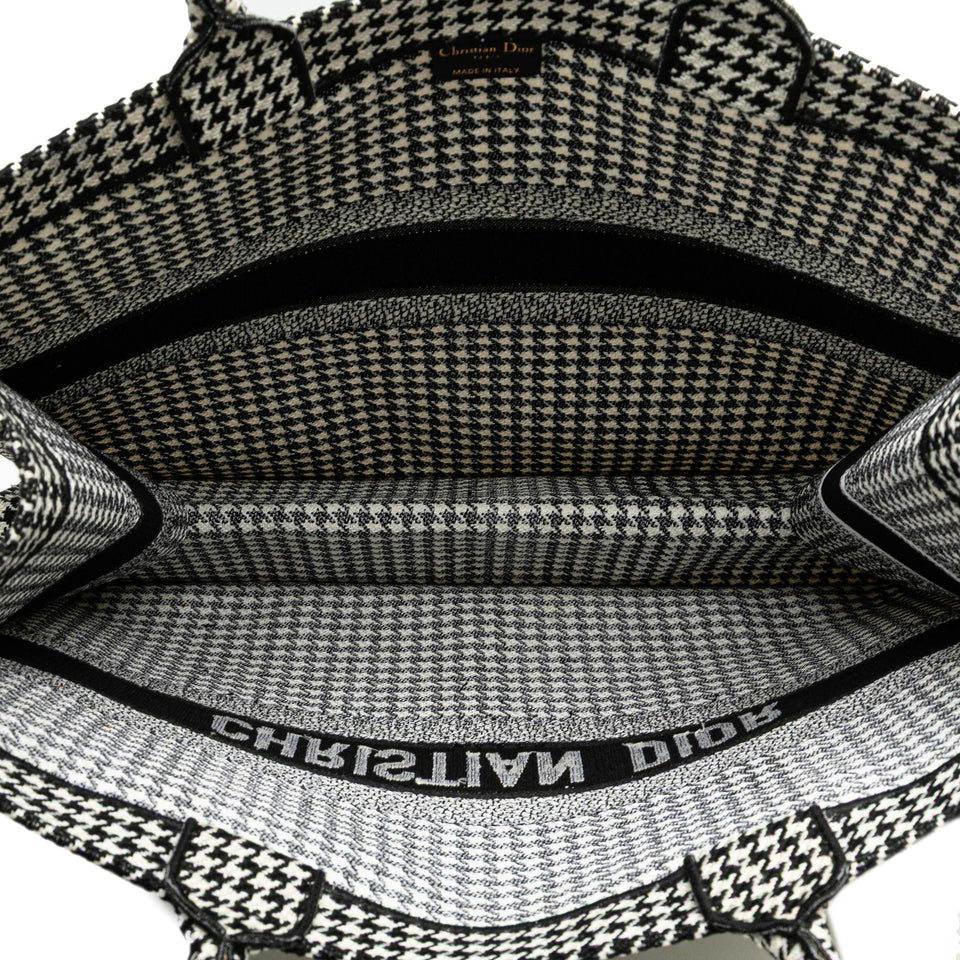 Dior Large Canvas Houndstooth Embroidered Book Tote