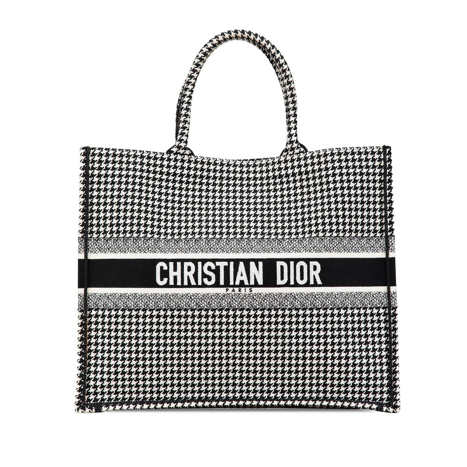 Dior Large Canvas Houndstooth Embroidered Book Tote