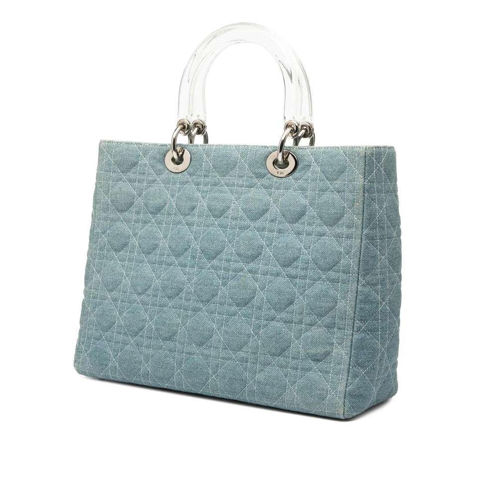 Dior Large Denim Cannage Acrylic Handles Lady Dior