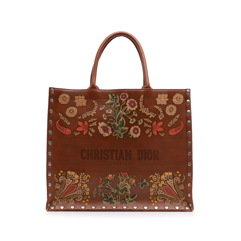 Dior Large Studded Embroidered Leather Floral Book Tote
