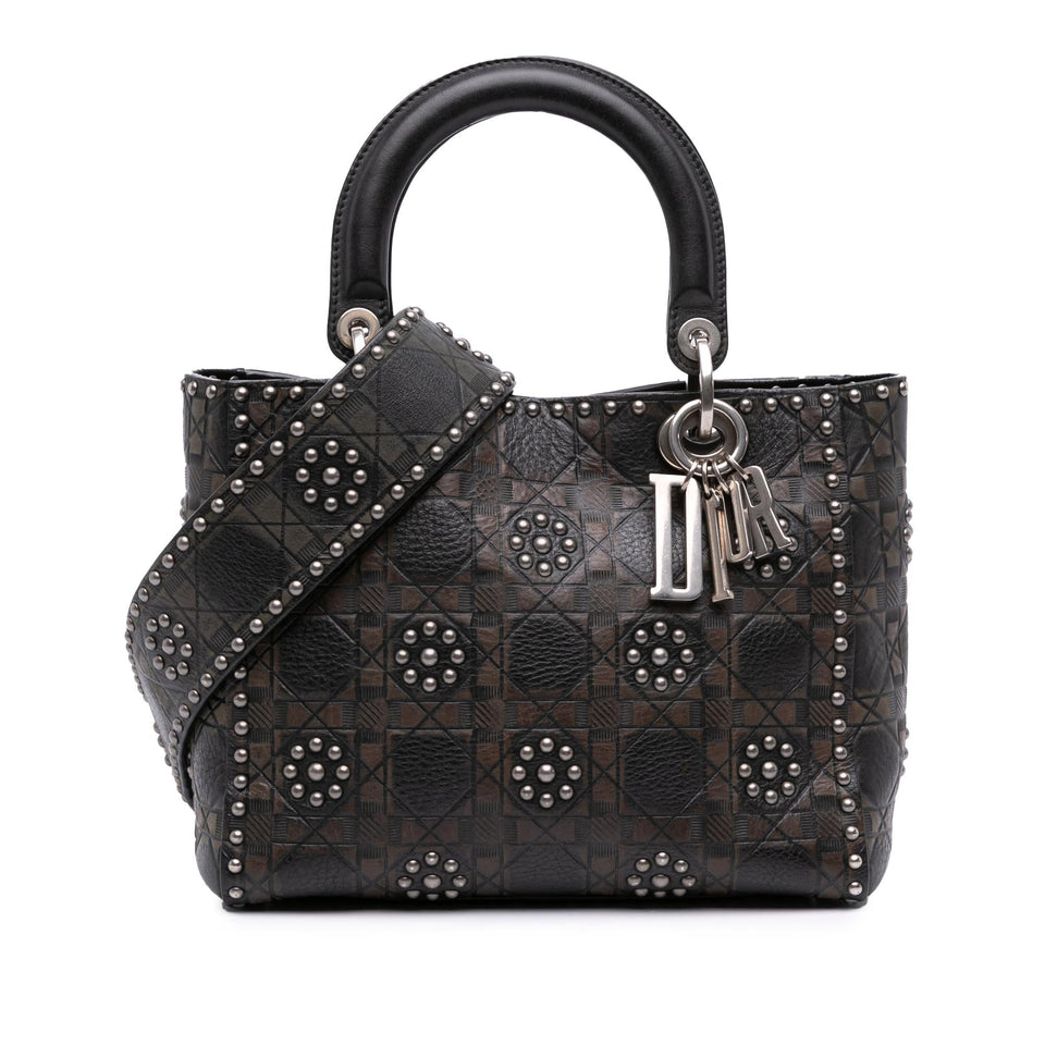 Dior Medium Calfskin Cannage Embossed Flower Studded Supple Lady Dior