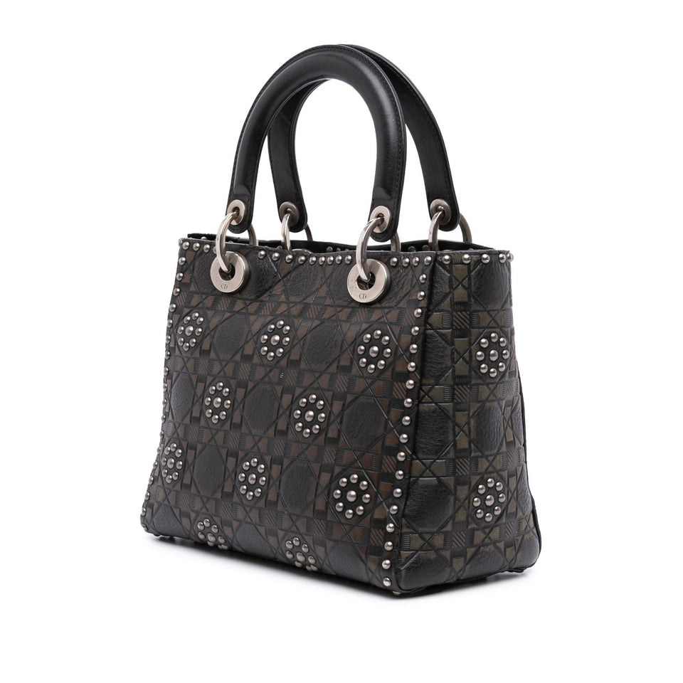 Dior Medium Calfskin Cannage Embossed Flower Studded Supple Lady Dior