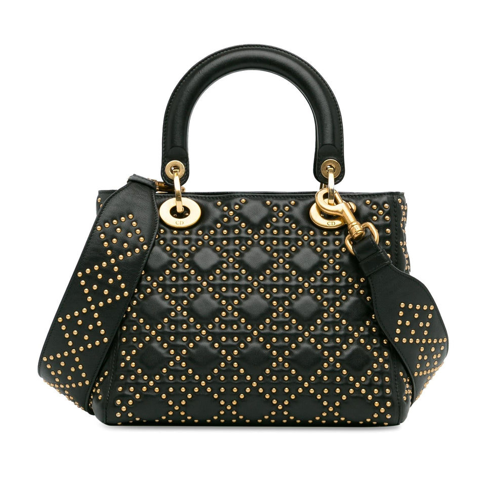 Dior Medium Lambskin Cannage Studded Supple Lady Dior (SHG-7OhNYd)