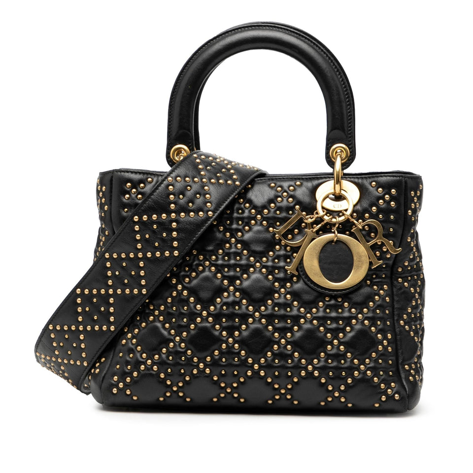 Dior Medium Lambskin Cannage Studded Supple Lady Dior