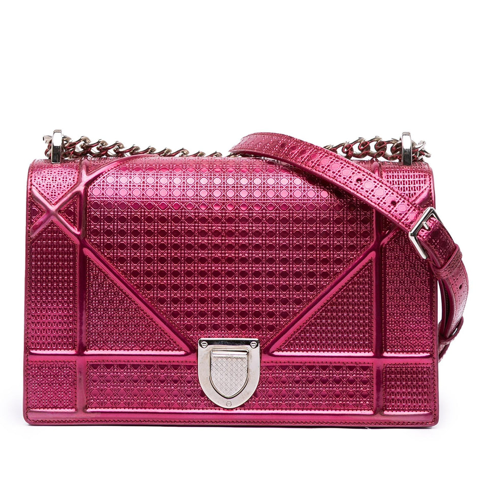 Dior Medium Metallic Patent Microcannage Diorama Flap