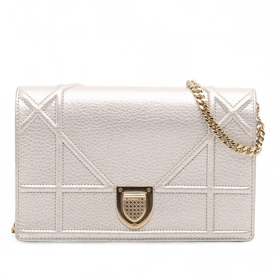 Dior Metallic Grained Calfskin Diorama Wallet On Chain