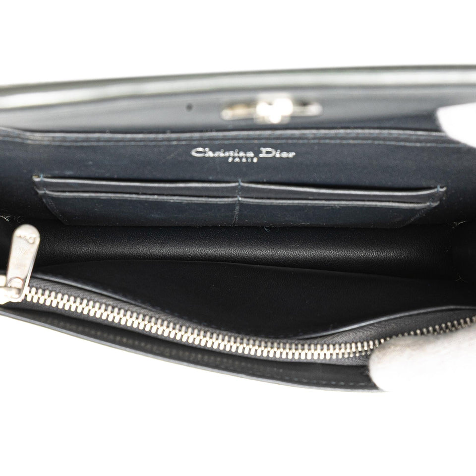Dior Metallic Patent Microcannage Diorama Wallet on Chain