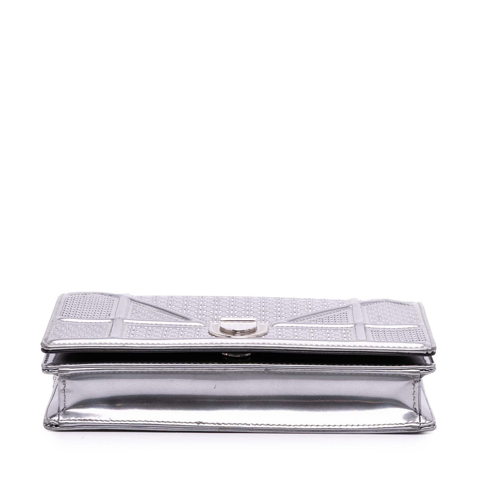 Dior Metallic Patent Microcannage Diorama Wallet on Chain