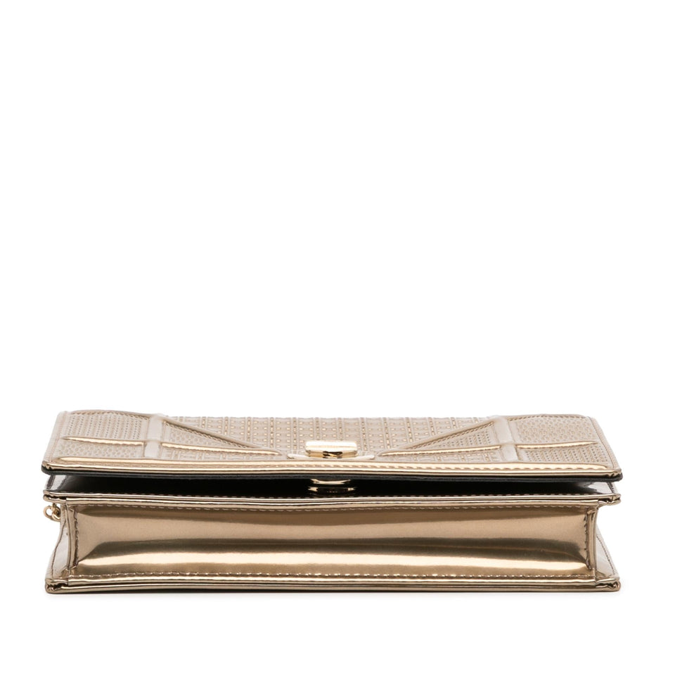 Dior Metallic Patent Microcannage Diorama Wallet on Chain