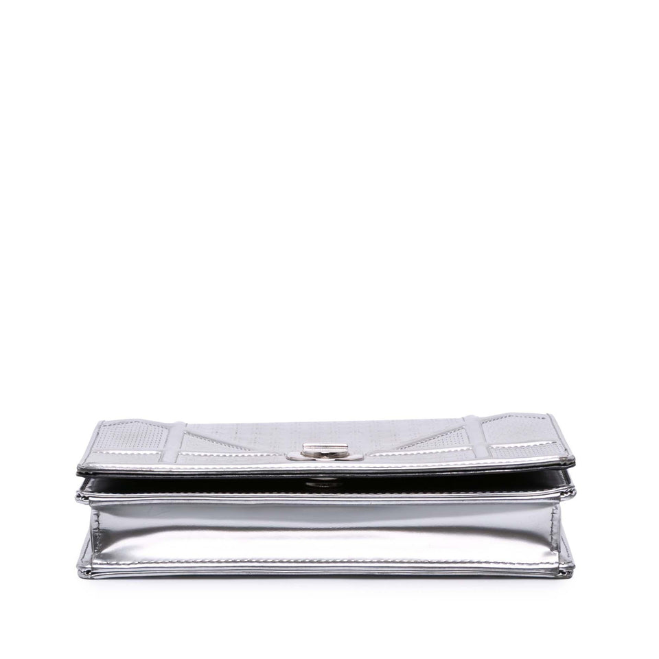 Dior Metallic Patent Microcannage Diorama Wallet on Chain