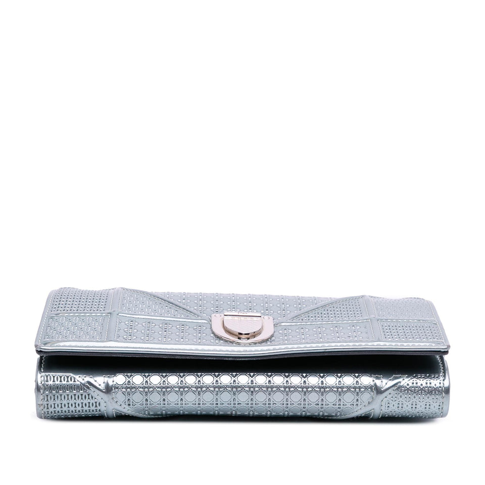 Dior Metallic Patent Microcannage Diorama Wallet on Chain