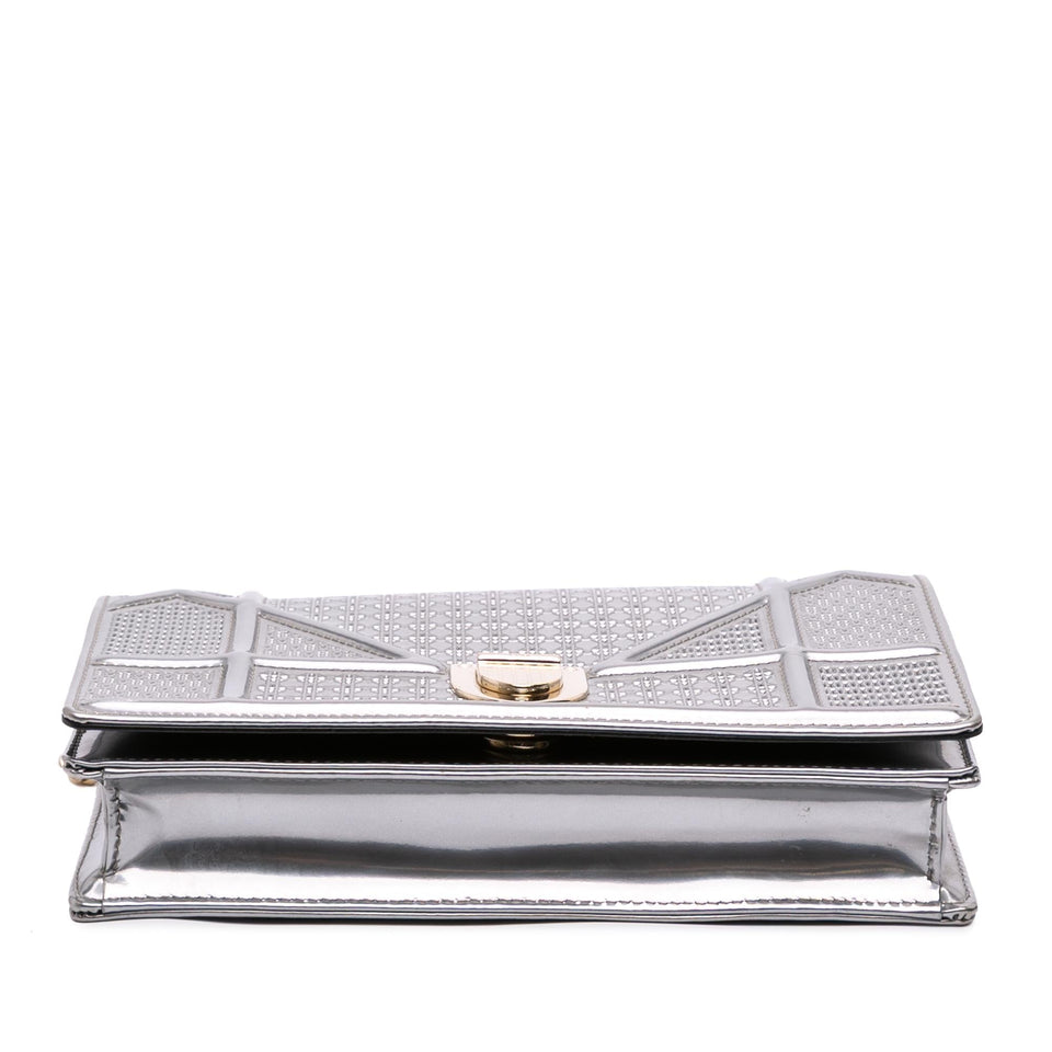 Dior Metallic Patent Microcannage Diorama Wallet on Chain