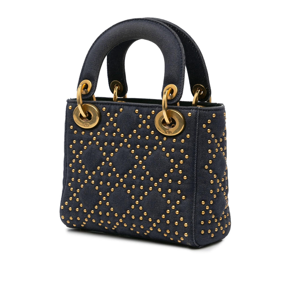 Dior Mini Denim Cannage Studded Supple Lady Dior