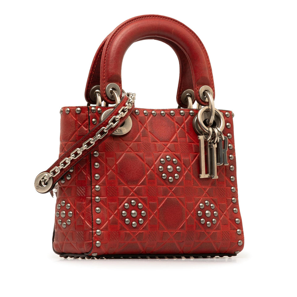 Dior Mini Embossed Calfskin Cannage Studded Lady Dior