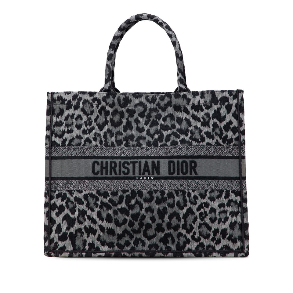 Dior Mizza Large Embroidered Canvas Leopard Book Tote