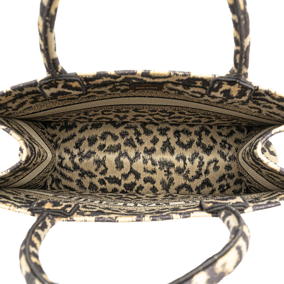 Dior Mizza Medium Embroidered Canvas Leopard Book Tote
