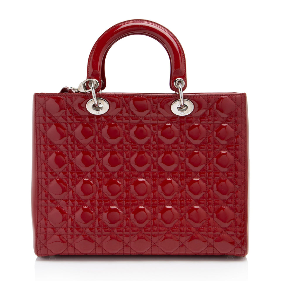 Dior Cannage Patent Leather Lady Dior Large Tote