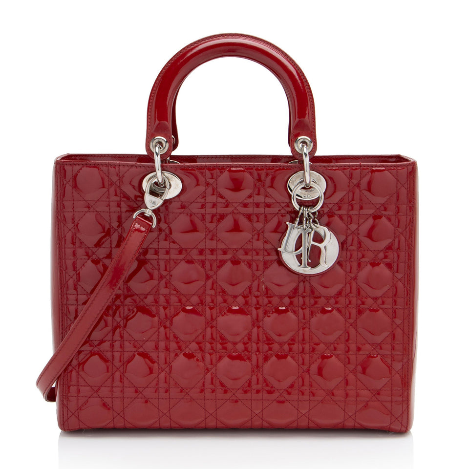 Dior Cannage Patent Leather Lady Dior Large Tote