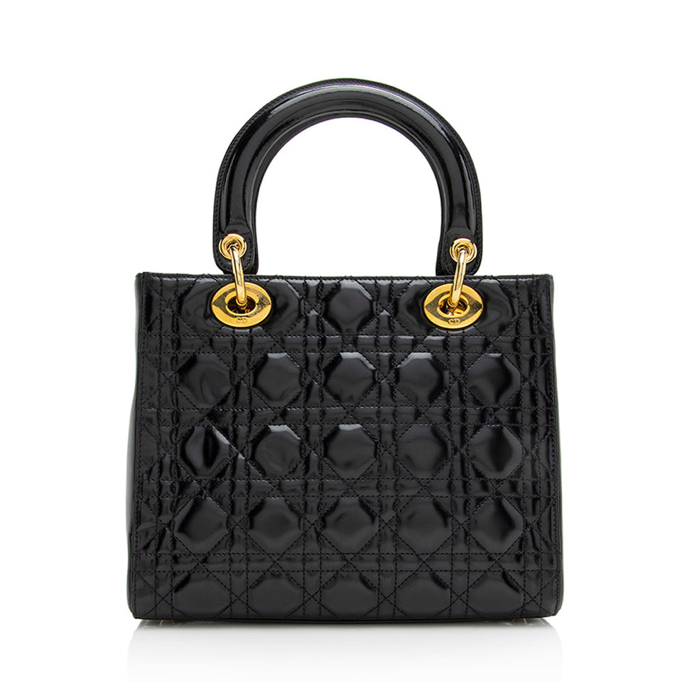 Dior Patent Leather Lady Dior Medium Tote (SHF-20993)