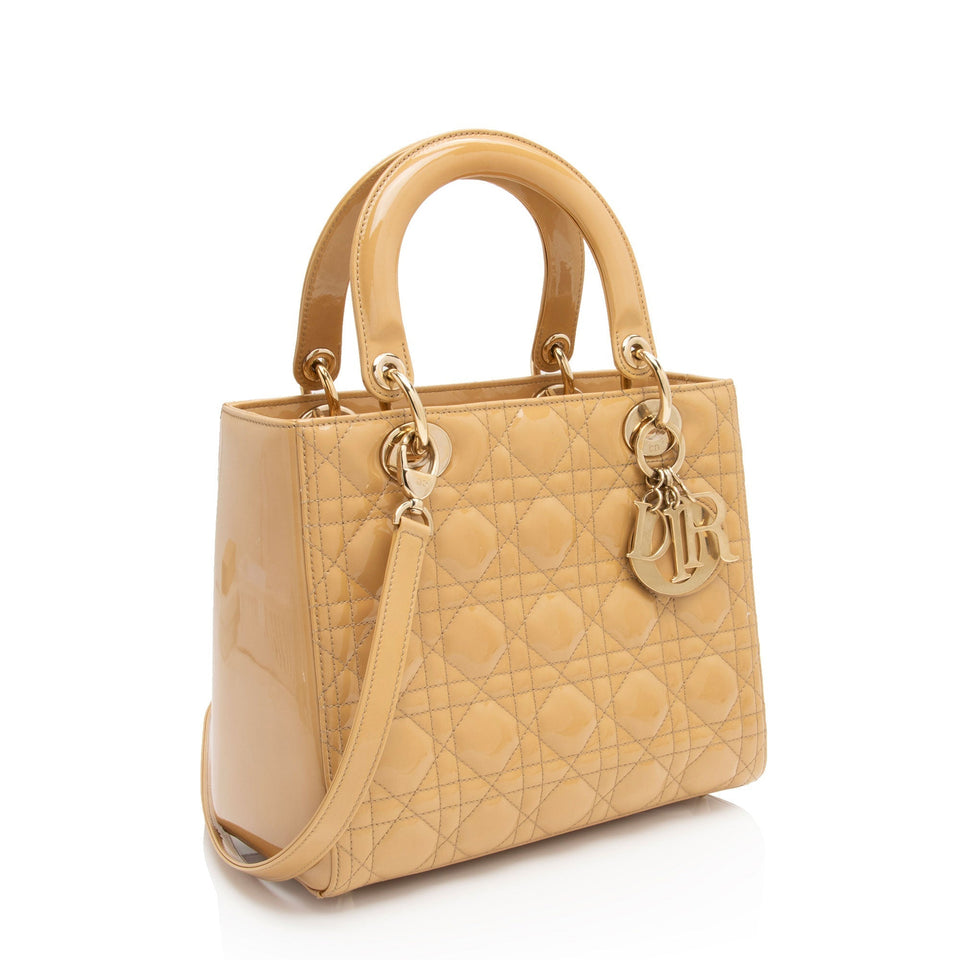 Dior Patent Leather Lady Dior Medium Tote (SHF-8qfooJ)