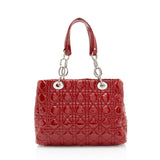 Dior Patent Leather Soft Cannage Lady Dior Small Shopping Tote (SHF-vm0Byx)