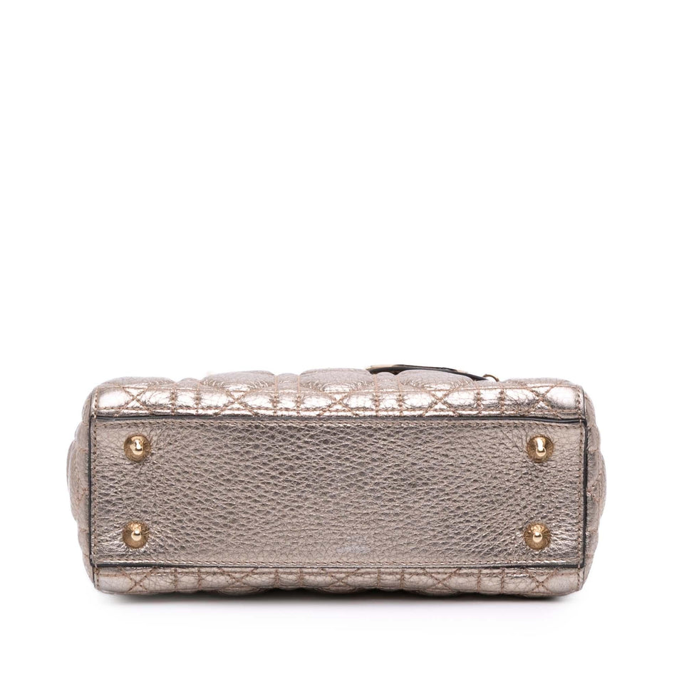 Dior Small Metallic Grained Calfskin Cannage Supple Lady Dior
