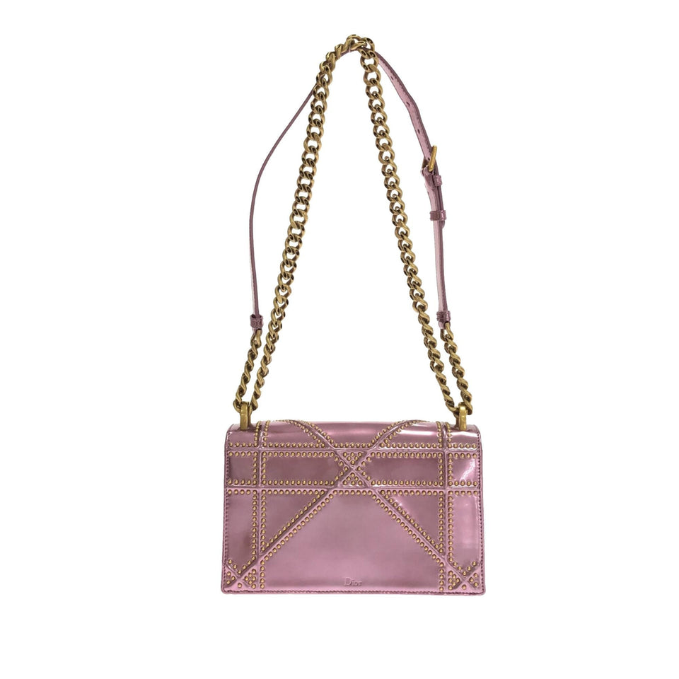 Dior Small Studded Metallic Patent Diorama Flap (SHG-d9sLuM)