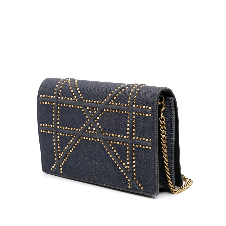 Dior Studded Denim Diorama Wallet on Chain