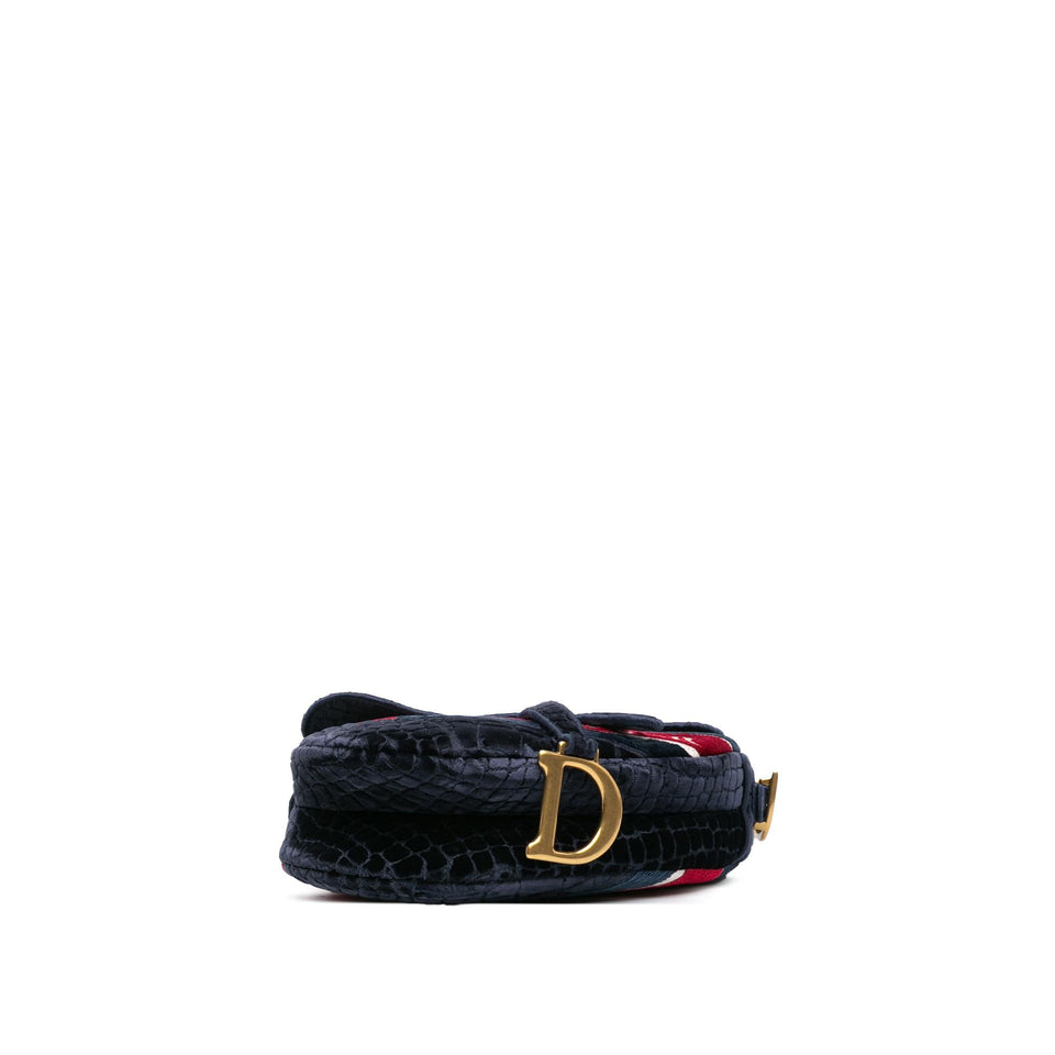 Dior Velvet Embroidered Crocodile Effect Saddle Bag