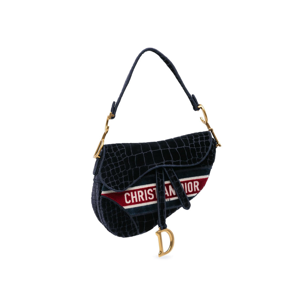 Dior Velvet Embroidered Crocodile Effect Saddle Bag