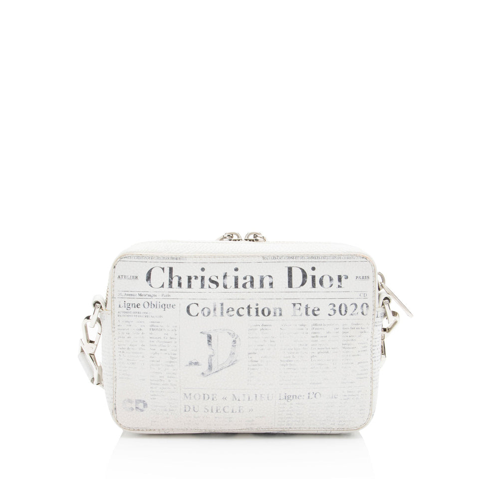 Dior x Daniel Arsham Leather Newsprint Double Zip Crossbody