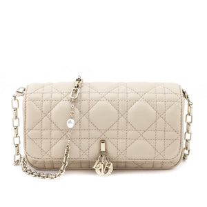 Dior Beige Calfskin Cannage Lady Dior Talk Phone Pouch