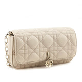Dior Beige Calfskin Cannage Lady Dior Talk Phone Pouch