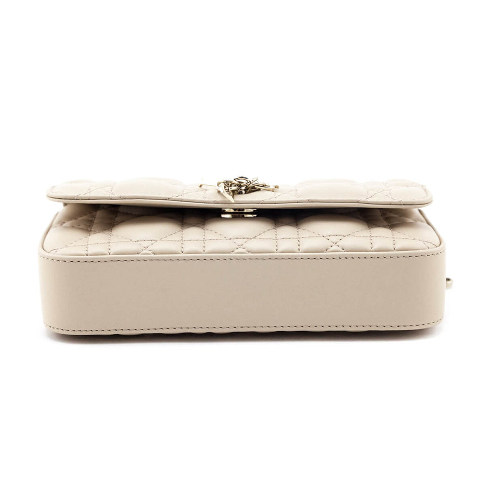 Dior Beige Calfskin Cannage Lady Dior Talk Phone Pouch