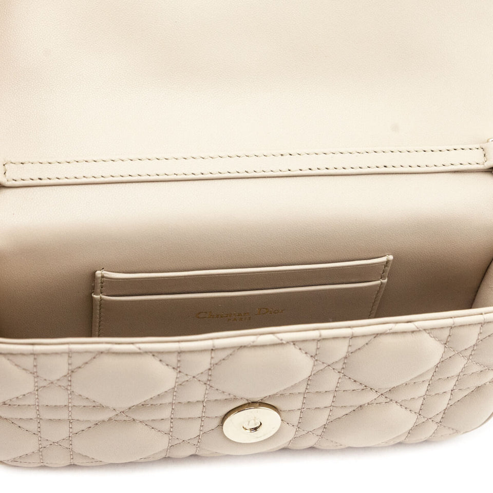 Dior Beige Calfskin Cannage Lady Dior Talk Phone Pouch