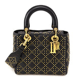 Dior Black Calfskin Studded Cannage Medium Supple Lady Dior