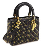 Dior Black Calfskin Studded Cannage Medium Supple Lady Dior