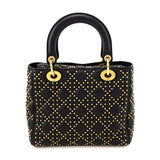 Dior Black Calfskin Studded Cannage Medium Supple Lady Dior